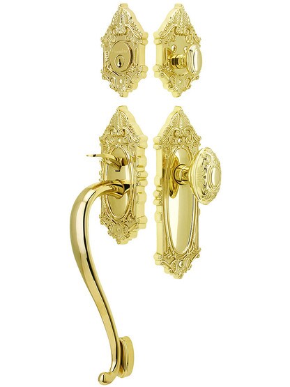 Grandeur Grande Victorian Thumblatch Entrance Set With Grande Victorian Knob in PVD.